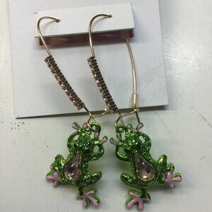 Betsey Johnson New Green Frog Linear Earrings